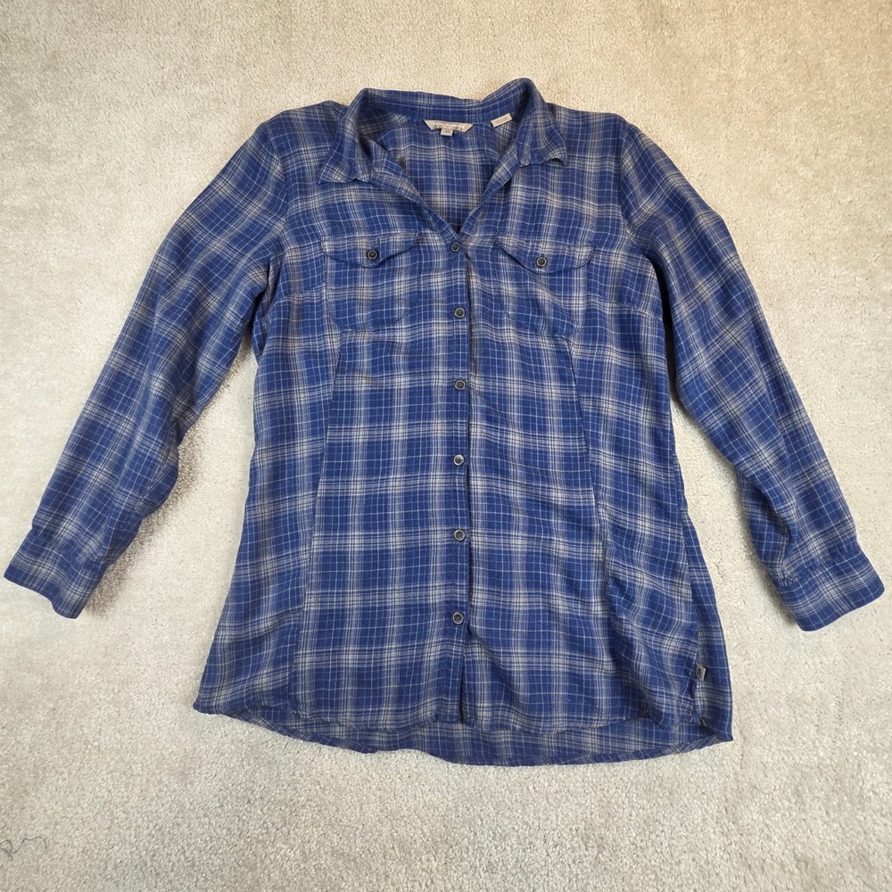 Royal Robbins Womens Blue Plaid Lyocell Wool Button Up Tunic Top Size M Gorpcore